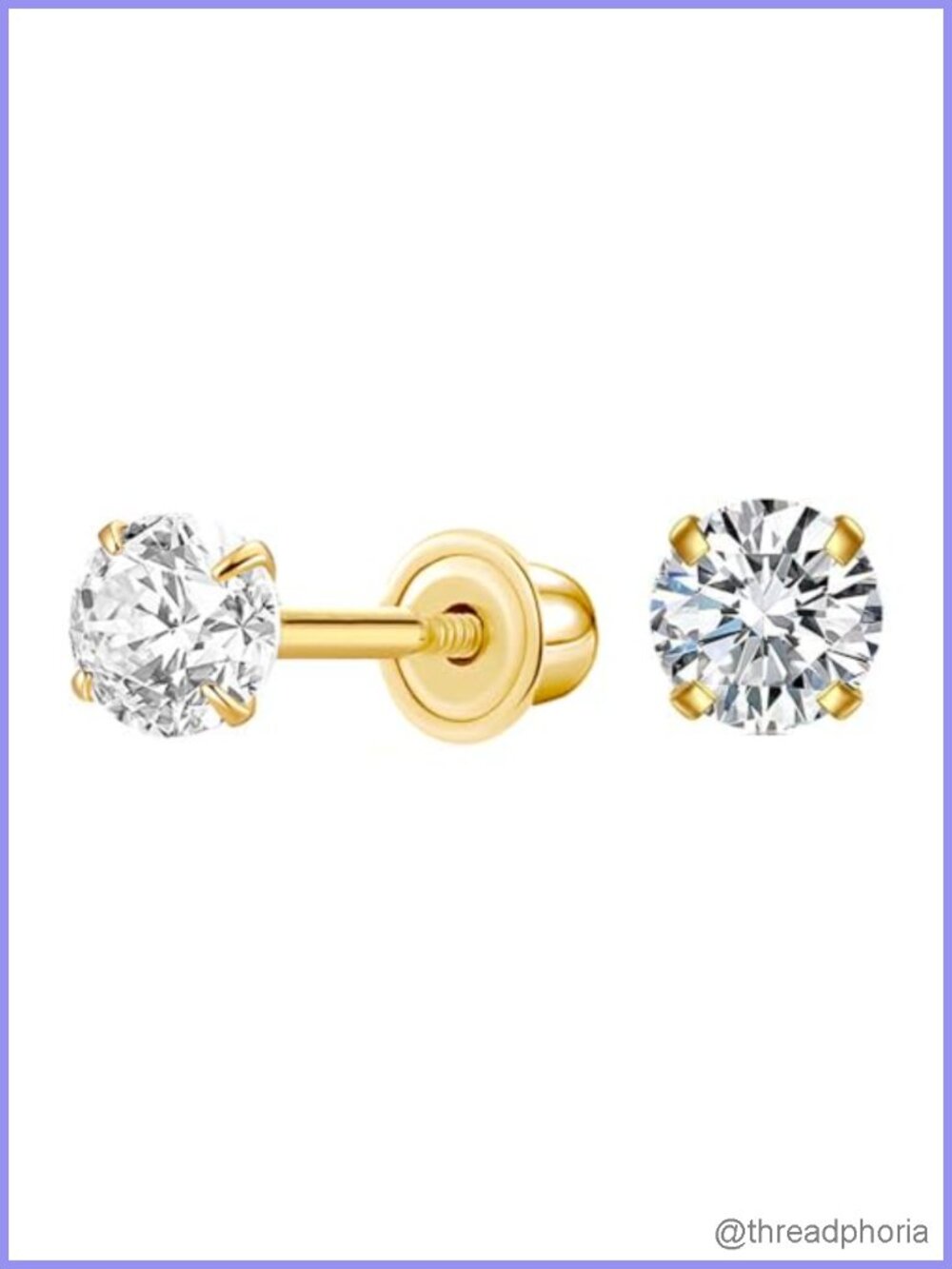 14K Yellow Gold Round Cubic Zirconia Stud Earrings Screw-back